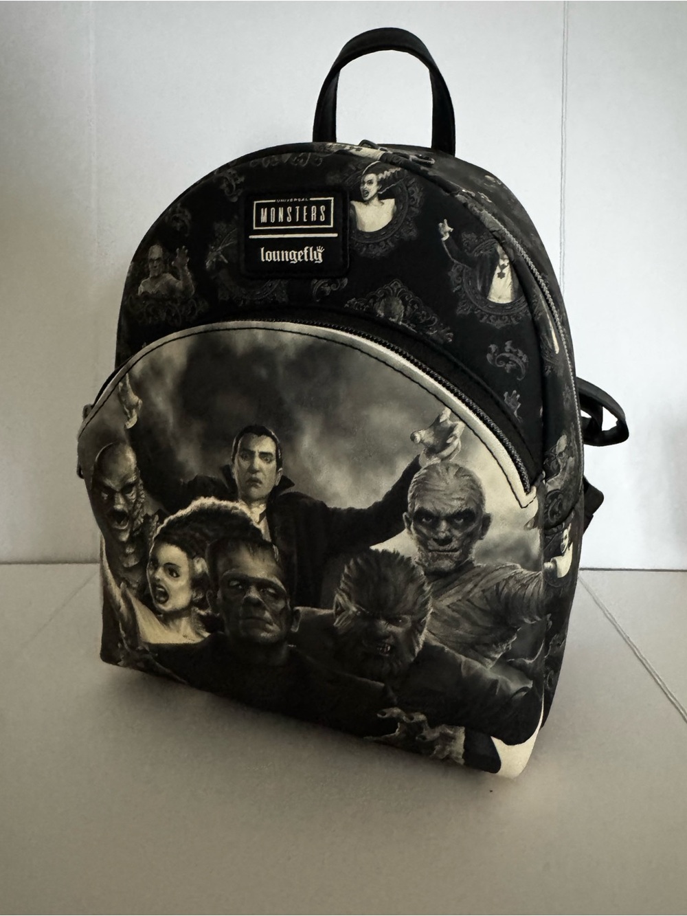 Loungefly Black & Cream Classic Monsters Mini Backpack